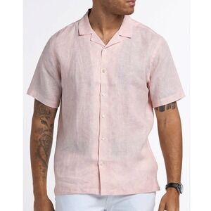 Stitch Note Short Sleeve Button Up Mens Size 2XL Linen Travel Rosedust Vacation